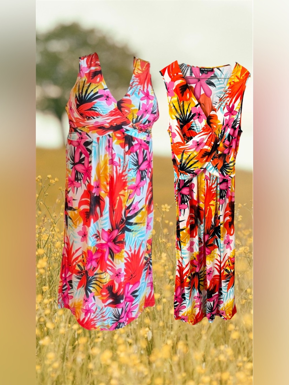 Mlle Gabrielle Multi-Color Tropical Floral V-Neck Sundress
